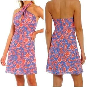 Belle Badgley Mischka Delilah Halter Dress Floral Coral Blue Womens Size 6 NWT‎